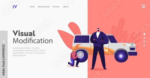 Change Wheels and Painting Auto Body Landing Page Template. Transport Modernization, Upgrade Service for Transportation