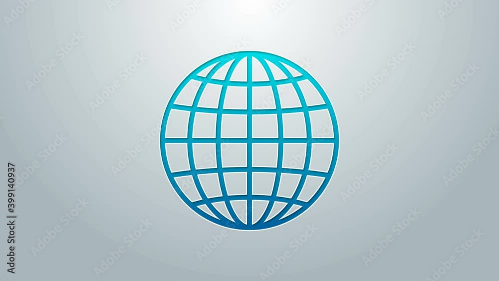 Blue line Earth globe icon isolated on grey background. 4K Video motion graphic animation Blue line Earth globe icon isolated on grey background. 4K Video motion graphic animation