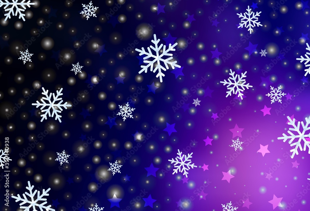 Dark Purple vector template with ice snowflakes, stars. Dark Purple vector template with ice snowflakes, stars.