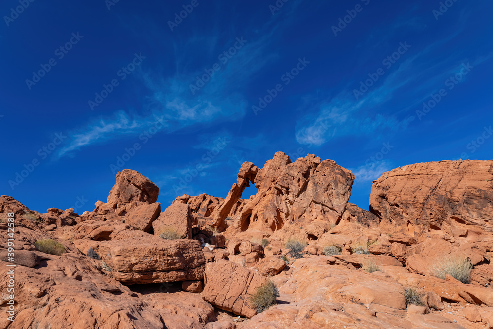 Sunny view of the Elephant Rock of Valley of Fire State Park