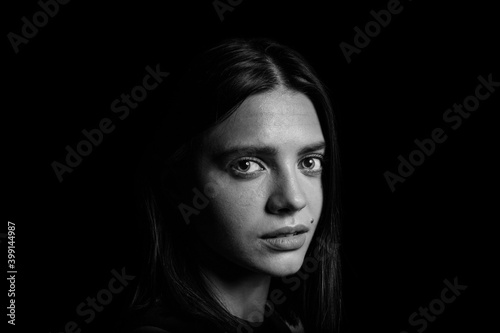 Black and white portrait of a young woman © algrigo