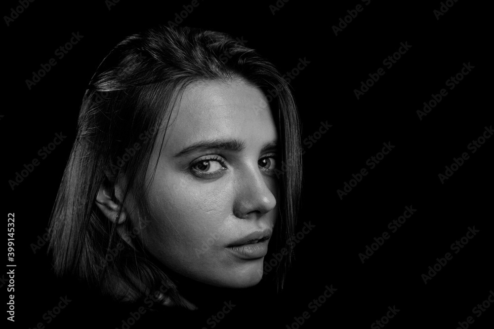 Black and white portrait of a young woman