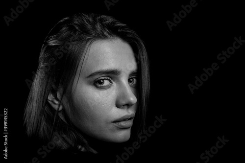 Black and white portrait of a young woman