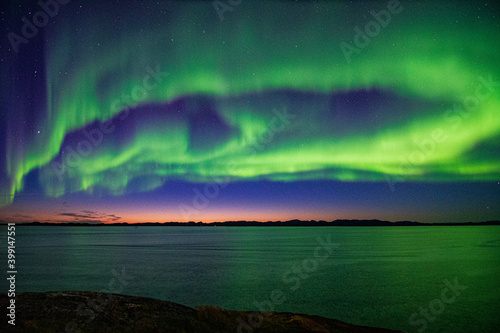 Aurora Borealis in Greenland, Sunset.
