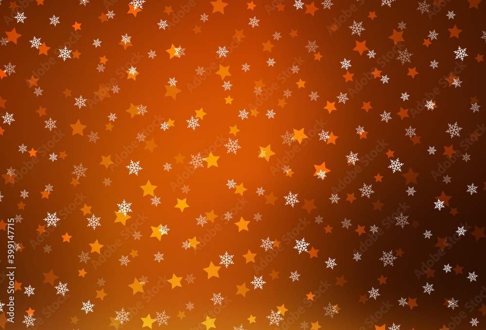 Dark Orange vector background with xmas snowflakes, stars. Dark Orange vector background with xmas snowflakes, stars.