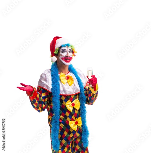 Young funny clown comedian isolated on white