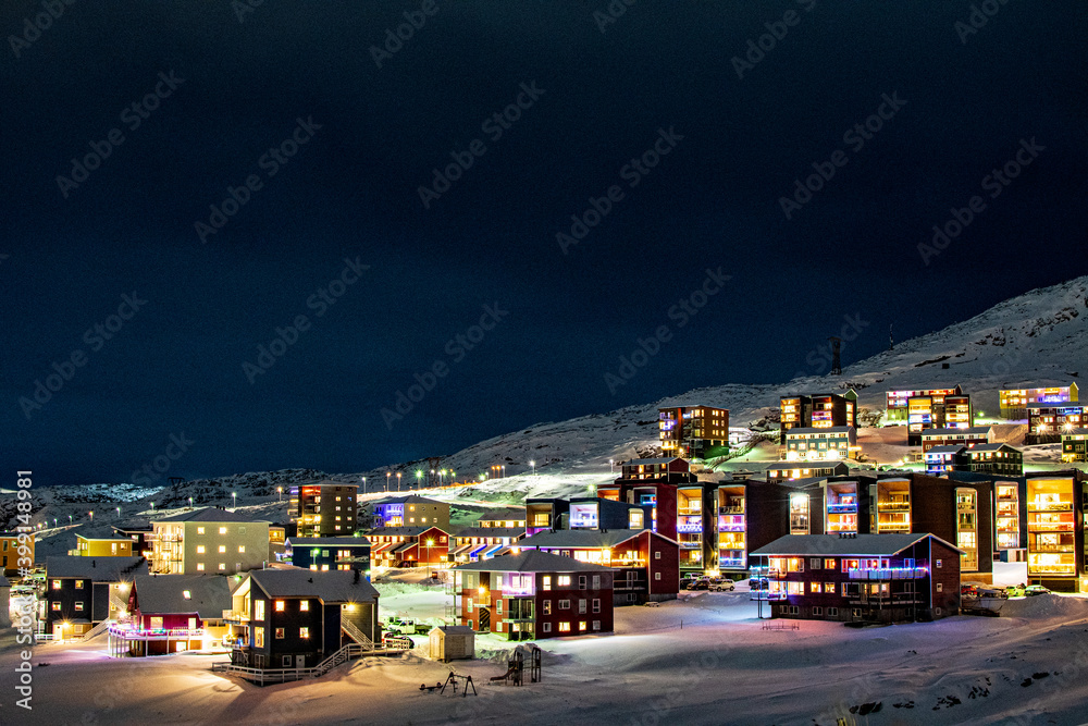 Winter in the city, Colorful Nuuk Greenland.