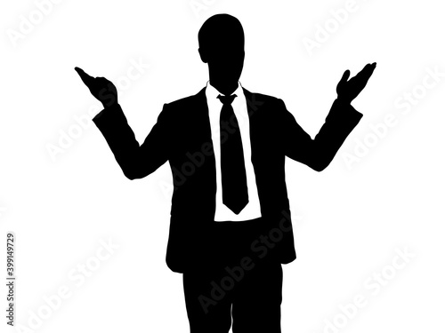 お手上げの男性ビジネスマンシルエット