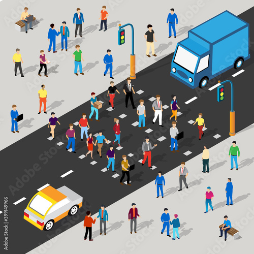 Isometric Street crossroads 3D illustration of the city quarter