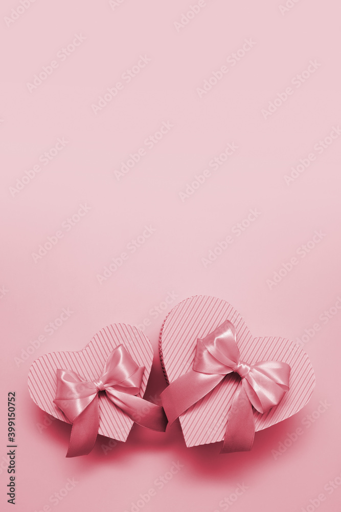Two heart-shaped boxes in powdery pink monochrome - gifts for valentine's day, birthday, mother's day