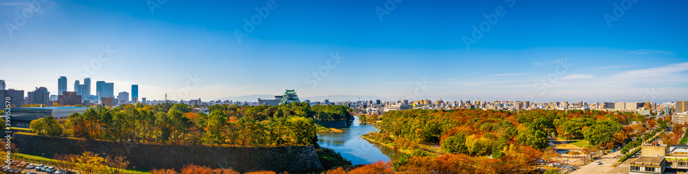 Aerial view of Nagoya city with Nagoya castle, Japan
