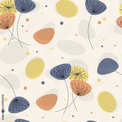 Abstract seamless pattern with flowers. Colorful vector illustration. Good for fabric print, wrapping paper, wallpapers, cards.