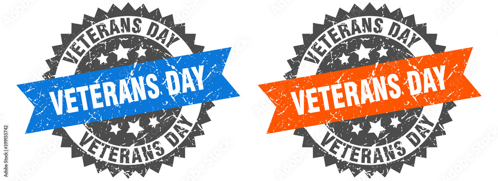 Obraz premium veterans day band sign. veterans day grunge stamp set
