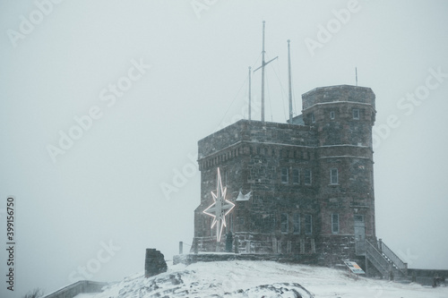 The cabot tower on signal hill historic park in St. John's, newfoundland, canada in the winter photo