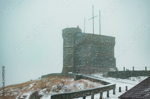 The cabot tower on signal hill historic park in St. John's, newfoundland, canada in the winter photo