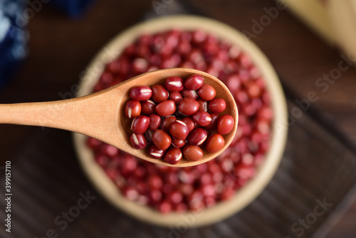 Red beans on the background of retro Chinese style photo