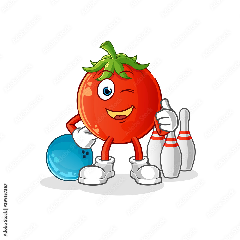 Fototapeta premium tomato play bowling illustration. character vector