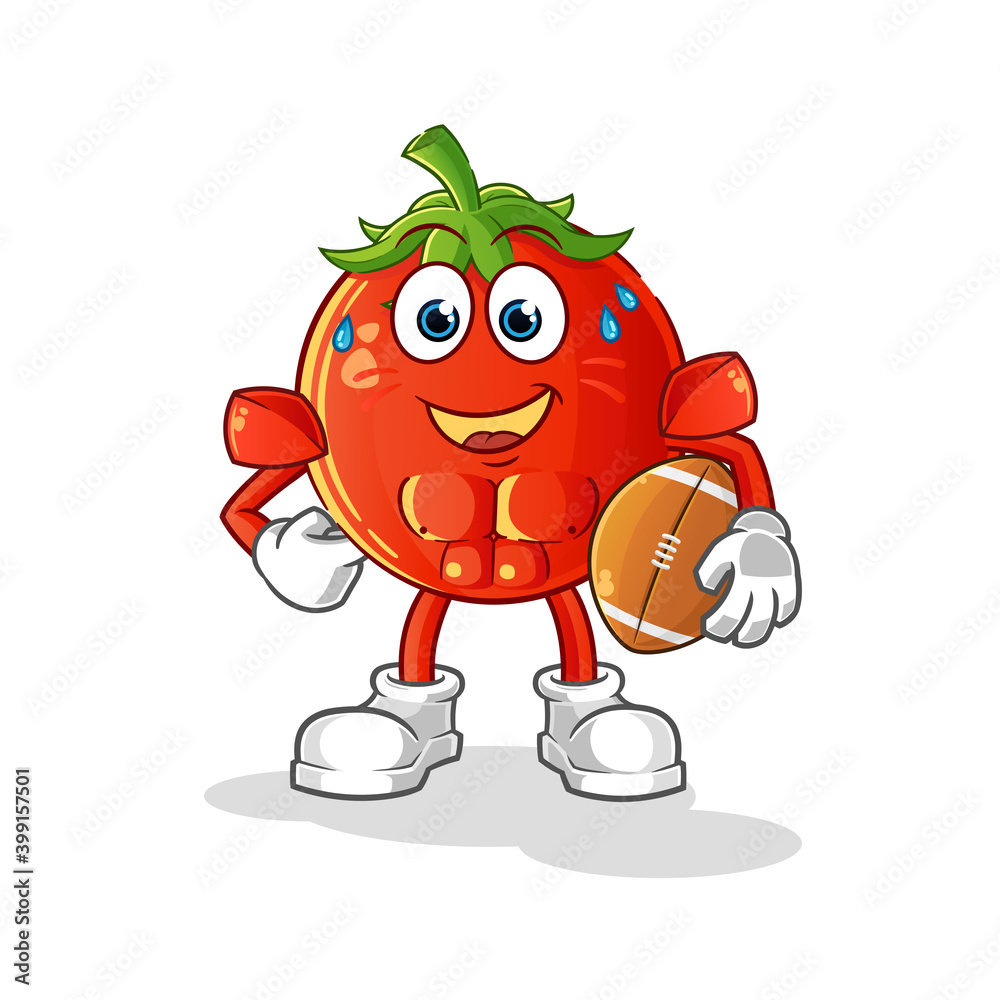 Fototapeta premium tomato playing rugby character. cartoon mascot vector