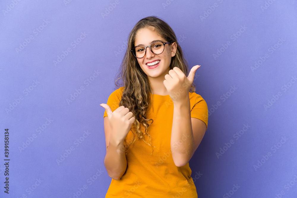 Young caucasian cute woman raising both thumbs up, smiling and confident. Young caucasian cute woman raising both thumbs up, smiling and confident.
