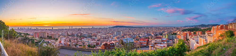 Beautiful sunrise panorama of Barcelona. Spain