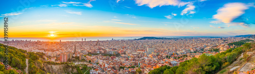 Beautiful sunrise panorama of Barcelona. Spain
