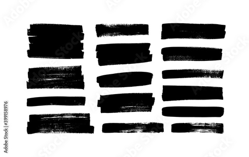 Vector black paint, ink brush strokes, rectangular shapes. Dirty grunge design elements, rectangle or background for text. Grungy black smears or rough lines. Hand drawn grunge ink illustration 