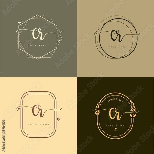 CR Initial handwriting logo vector sets. Hand lettering Initials logo branding, Feminine and luxury logo design.