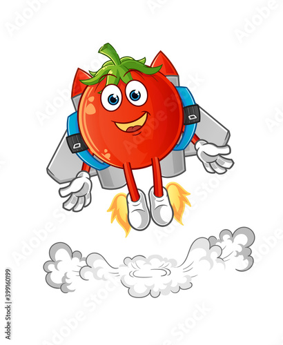 tomato with jetpack mascot. cartoon vector