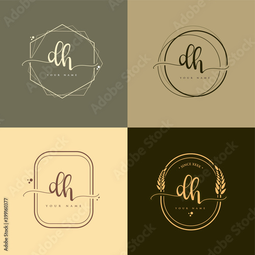 DH Initial handwriting logo vector sets. Hand lettering Initials logo branding, Feminine and luxury logo design.