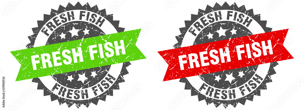Obraz premium fresh fish band sign. fresh fish grunge stamp set