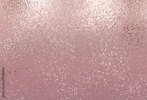Rose gold glitter background for holiday designs with sequins, sparkle texture.