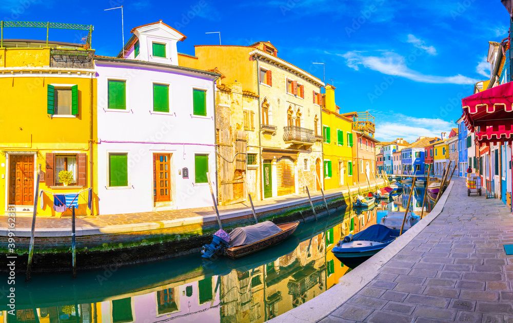 Beautiful colorful panorama of Burano Island near Venice in Italy