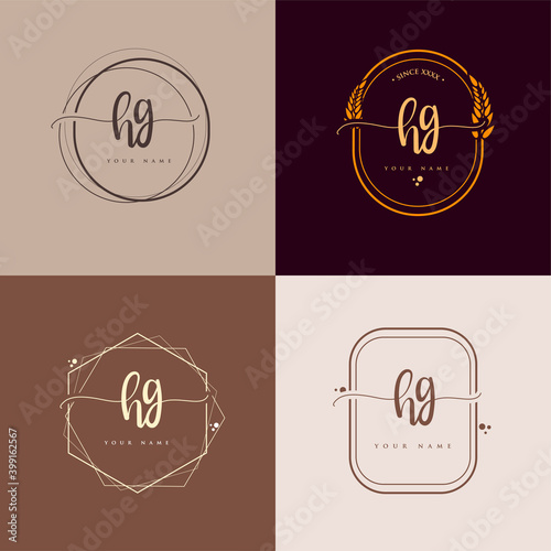 HG Initial handwriting logo vector sets. Hand lettering Initials logo branding, Feminine and luxury logo design.