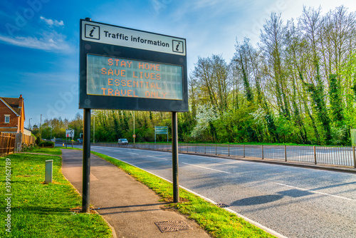 Traffic information sign in England during Covid 19 pandemic