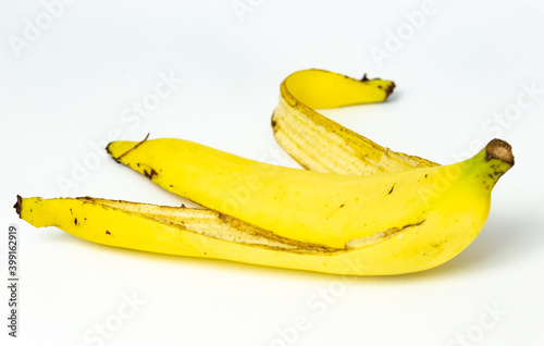 A close-up photo was taken with the concept of a banana peel isolated on white background