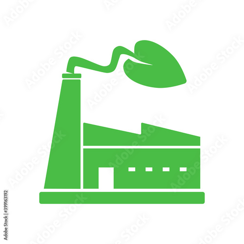 Eco Factory Building with Leaf Icon - Vector Illustration Art