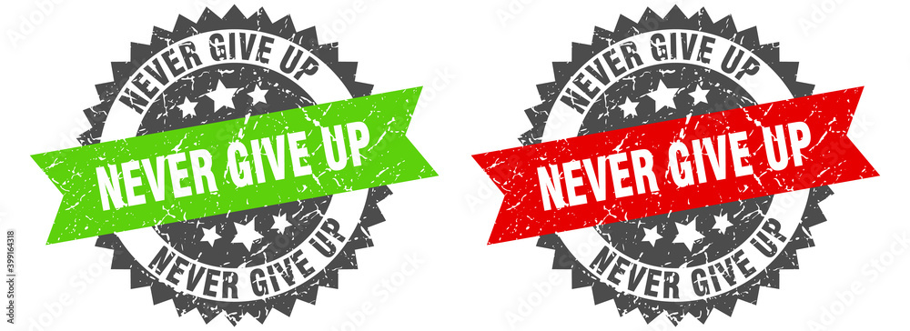 Fototapeta premium never give up band sign. never give up grunge stamp set