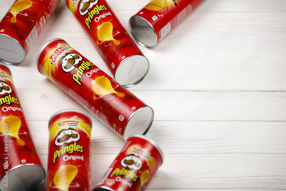 Pringles original flavour. Cardboard tube cans with Pringles potato