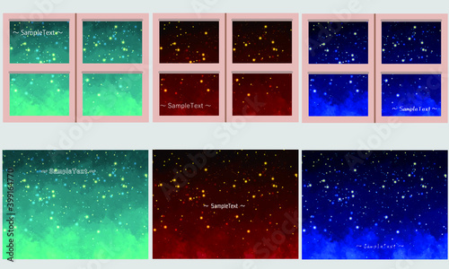 Fantastic and picture book-like cute starry sky windows and landscapes