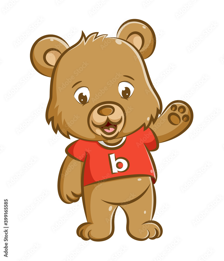 Little doll with the bear design is standing and waving his hand to say good bye Little doll with the bear design is standing and waving his hand to say good bye