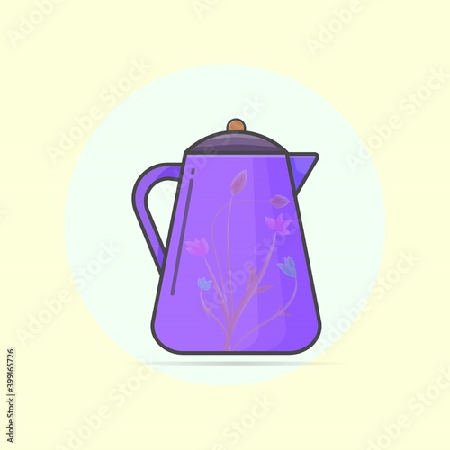 Vector illustration of a blue kettle with flower design ornament