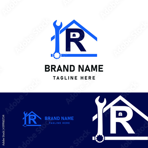 Letter R Home Repair service and Construction Concept Logo Design Template