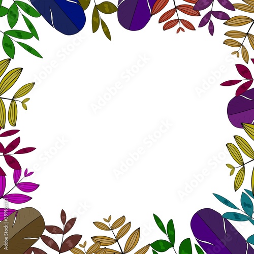 Colorful tropical leaves frame isolated on white background vector design