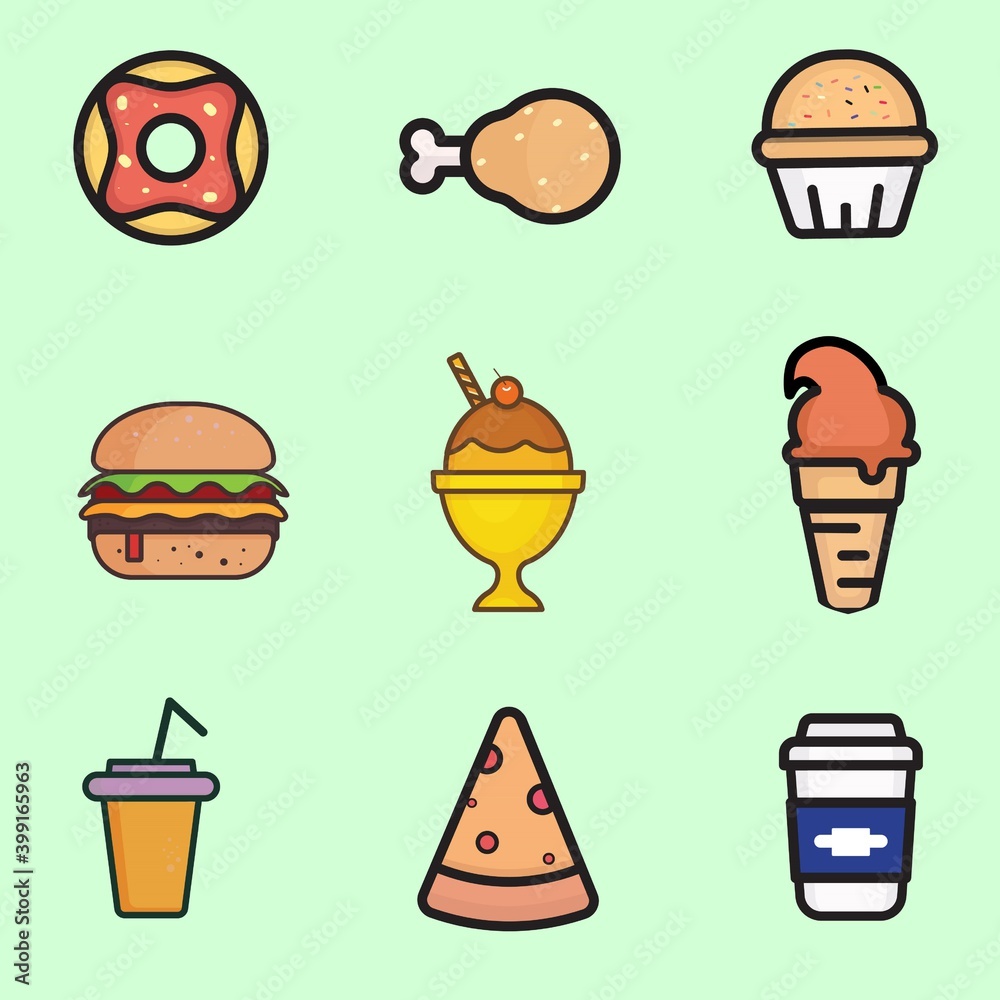 Set of food icons isolated on cyan background vector design
