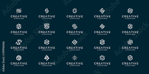 Collection of letter S abstract logo design symbol letter mark technology, dot, computer, data, internet.