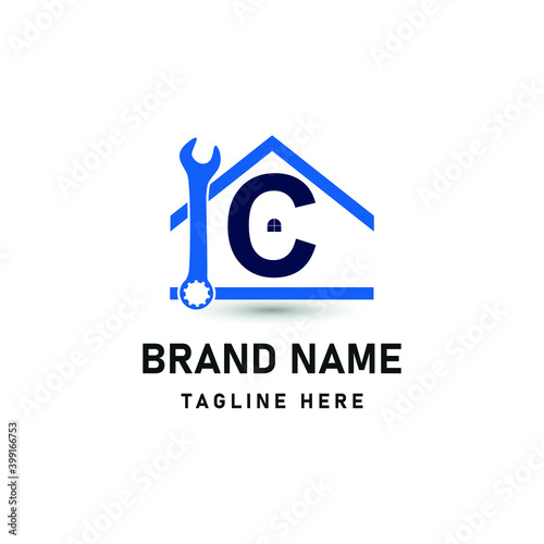 Letter C Home Repair service and Construction Concept Logo Design Template