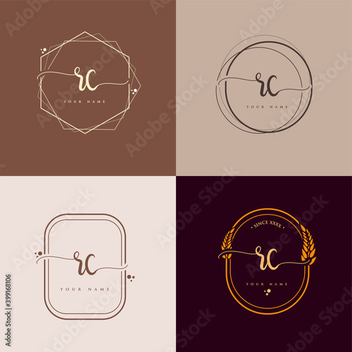 RC Initial handwriting logo vector sets. Hand lettering Initials logo branding, Feminine and luxury logo design.