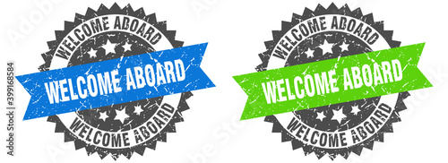welcome aboard band sign. welcome aboard grunge stamp set