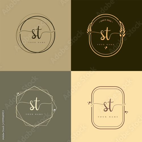 ST Initial handwriting logo vector sets. Hand lettering Initials logo branding, Feminine and luxury logo design.
