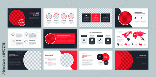 Business presentation slides with infographic elements